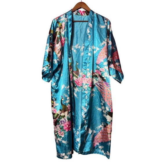 Unbranded Other - Unbranded Women NA‎ Turquoise Peacock Floral Kimono Robe Resortwear Intimate